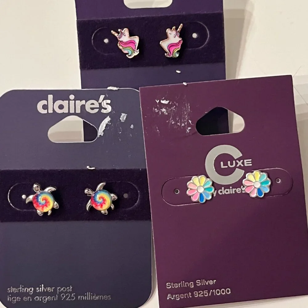 Claire’s & Luxe by Claire’s Stud Earrings‎ Trio Unicorns, Flowers & Turtles! 🦄